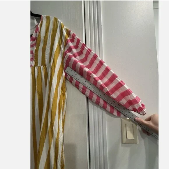 SUNSHINE TIENDA MUSTARD & PINK STRIPED COPA W/ POCKETS DRESS M/L *SMALL FLAW - Picture 7 of 14
